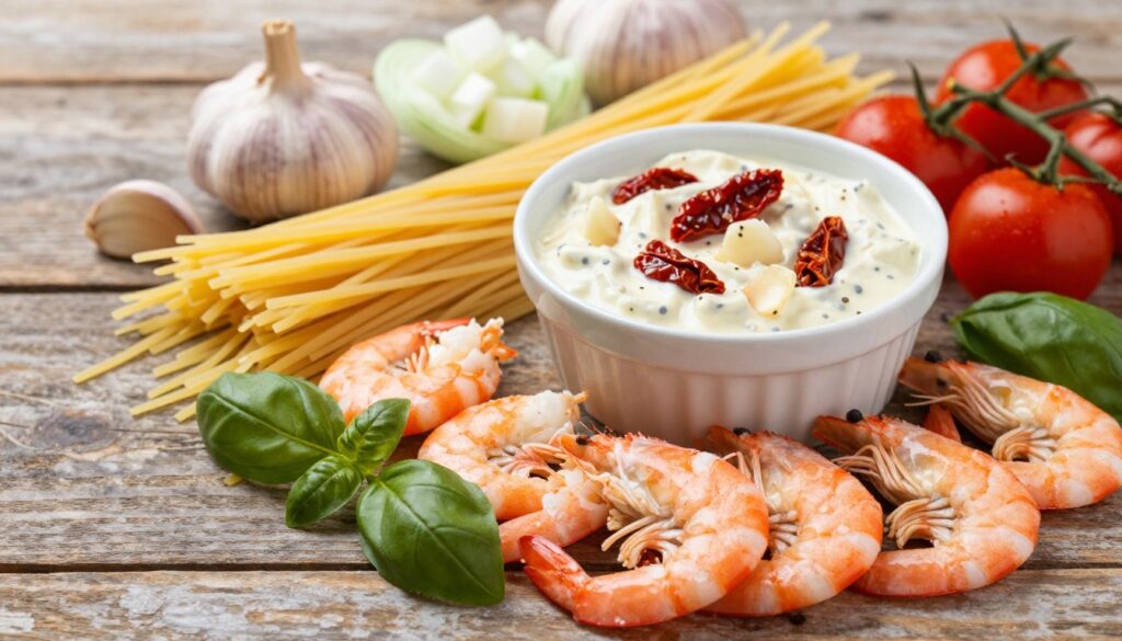 Creamy Tuscan Shrimp Linguine ingredients
