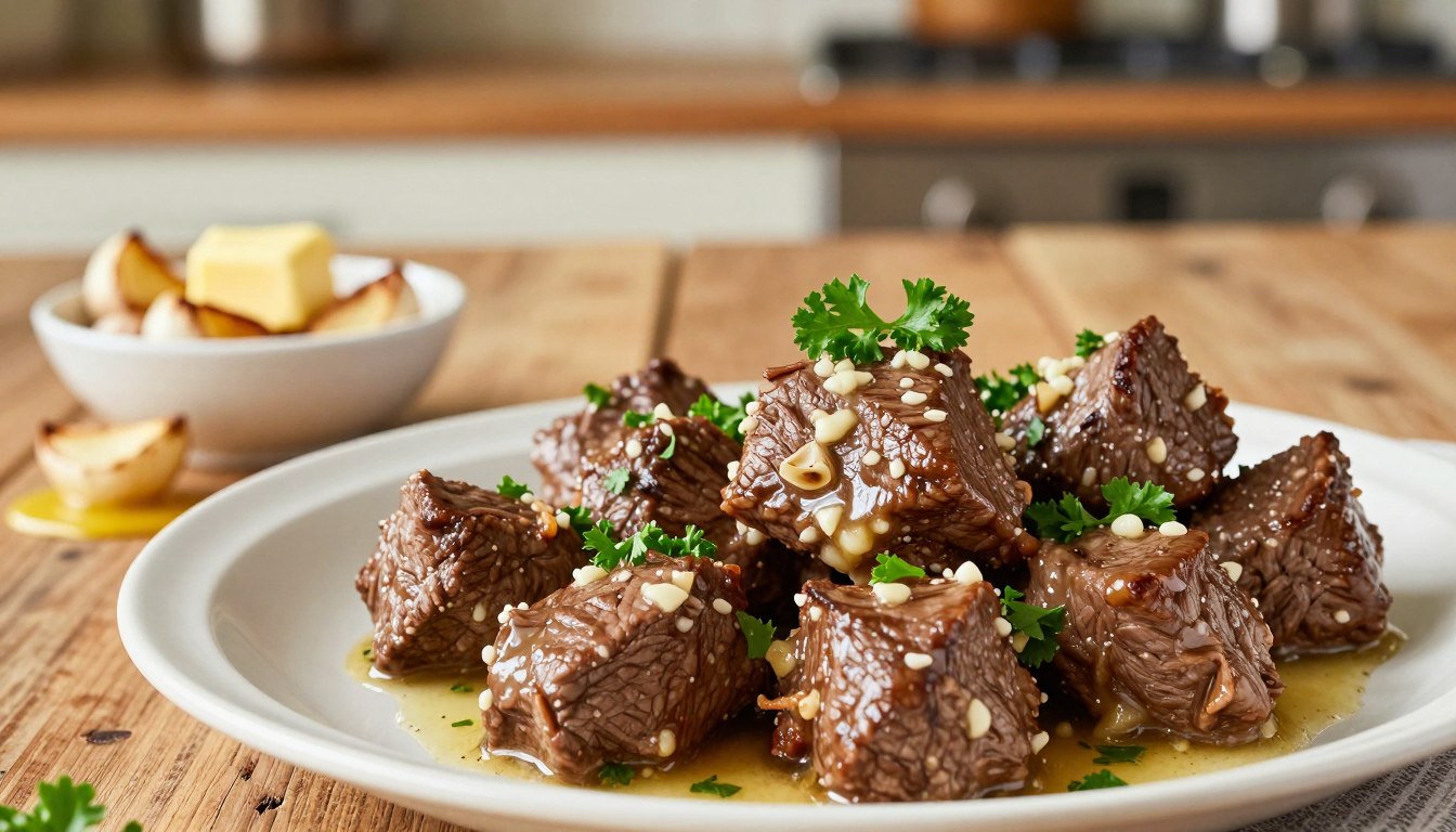 High Protein Slow Cooker Garlic Butter Beef Bites