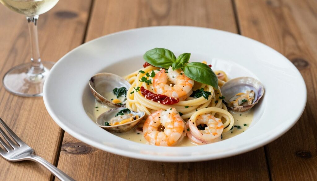 Tuscan seafood linguine